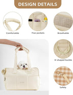 ONECUTE Dog Purse Carrier for Small Dogs Rabbit cat with Large Pockets, Cotton Bag, Dog Carrier Soft Sided, Collapsible Travel Puppy Carrier (Beige, 13.6" L x 6.5" W x 10" H)