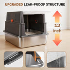 Stainless Steel Litter Box with Lid: Enclosed Cat Litter Box for Small Cats & Kitten, Metal Kitty Litter Pan with High Sided Enclosure, Include Scoop & Mat, Odor Control, Anti-Leakage