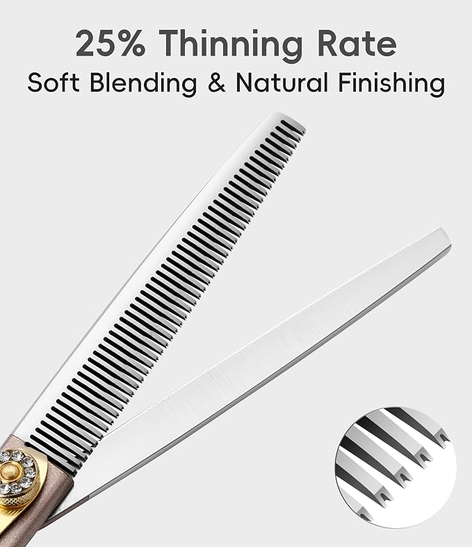 8'' Professional Dog Grooming Scissors Set Rose Gold 440C Stainless Steel Straight Thinning Curved Chunker Shears 4pcs Set for Pet Grooming Services Dogs and Cats