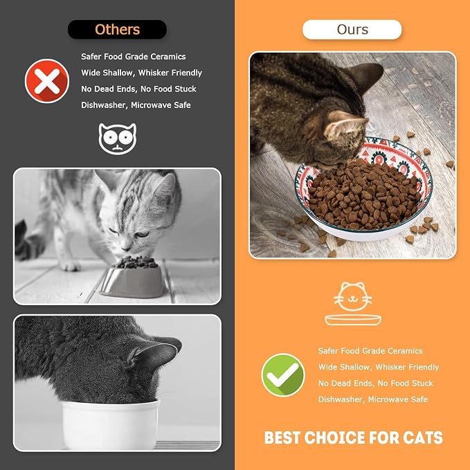 Cat Food Bowl, 6 Pack Ceramic Cat Dishes for Food & Water, Kitten Bowls Set | 5.5" Shallow Feeding Bowls for Wet Meals, Kibble & Water, Whisker Friendly Wide Plates for Cats, Dishwasher & Microwave Safe
