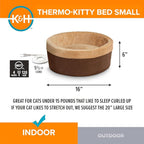 K&H Pet Products Thermo-Kitty Bed Heated Cat Beds for Indoor Cats & Dogs, Calming Warming Pillow Pet Bed, Machine Washable, Removable Heater, Safety Listed - Small 16" Round Mocha/Tan