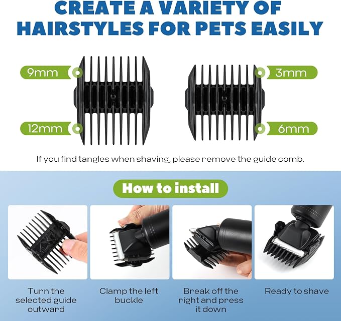 300W Pet Grooming Clippers (2000-6600rpm Stepless Speed Control, Heavy-Duty Commercial Grade, 13ft Power Cord, Low Noise< 50db, with Extra Blade) (300W Stepless Speed Control)