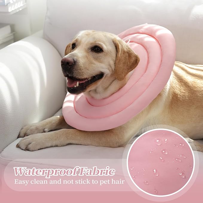IDOMIK Dog Recovery Collar, Waterproof Soft Dog Cone After Surgery | Comfy Protective Elizabethan Collar Alternative for Dogs Cats, Adjustable Pet Neck Donut Cone Anti-Licking Wounds,Pink,S