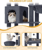 Hzuaneri Big Cat Tree, 75 Inch Tall Multi-Level Cat Tower, Indoor Larger Cat Condo Furniture with 5 Scratching Post, 2 Hanging Basket, 2 Condo, 2 Large Platform, Pet Play House, Dark Grey MS19018SG | Cat Condo Furniture with 5 Scratching Post, 2 Hangin...