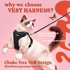 rabbitgoo Cat Harness and Leash Set, Escape Proof Vest, Black | Soft Breathable Mesh, Easy Adjustable Fit, Snap Buckles, Sturdy Clip, Reflective Strips, for Average Cats Walks, S