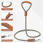 Mile High Life Dog Leash with Genuine Leather Handle, 6 FT/5 FT/4 FT | Leather Grip Rope Leash, Heavy Duty 360° Swivel Metal Clasp, for Small Medium & Large Dogs