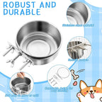 Zubebe 8 Pcs Stainless Steel Hanging Dog Crate Bowls, Non-Spill Kennel Food Water Bowls with Screw Clamp Attach Holders, Removable Mountable Metal Cage Feeder for Pet(41 Oz,19 oz)