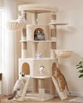 Cat Tree, 73-Inch Sturdy Corner Cat Tower for Large Cat VCT021MJ | Cat Furniture with Wide Top Perch, 2 Spacious Condos, 2 Cozy Baskets, 2 Scratching Boards & Interactive Toy, Beige