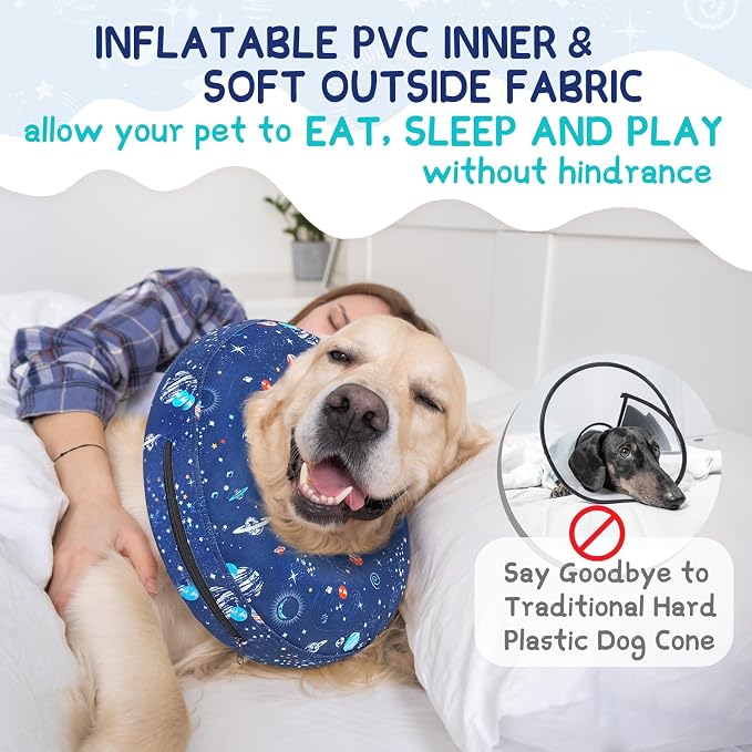 Supet Inflatable Dog Cone Collar Alternative After Surgery, Soft Donut Recovery E Collar for Neuter, Small Medium Large Dogs