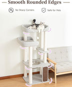 Cat Tree for Large Cat, Modern Senior Friendly Cat Tower with Wide Shelves Low Step, Cotton Scratching Posts, Super Sturdy Base, Cozy Perches, and Interactive Toys (Gray)