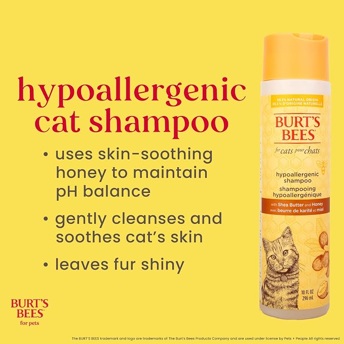 Burts Bees for Pets Hypoallergenic Cat Shampoo, Unscented, 10 Fl Oz, 6-Pk | Gentle shea butter and honey formula for indoor cats with dry or sensitive skin, pH balanced