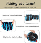 3-Way Collapsible Cat Tunnel Tube Toy Black Blue | Interactive Tunnel with Hanging Ball & Peek Hole for Indoor Cats, Kittens, Puppies, Rabbits | Hours of Fun & Exercise