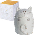 SPOTTED DOG GIFT COMPANY Ceramic Jar with Lid for Countertop, Cat Treat Container, Cute Decorative Kitchen Storage Jar for Tea Coffee Sugar, Gifts for People Who Love Cats, White 16oz