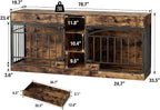 GarveeHome Dog Crate Furniture for 2 Dogs, Dog Kennel Indoor with Storage and Feeding Bowls, Double Dog Crate TV Stand for Small Medium Dogs, Brown