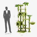 Meecal 77in Large Cat Tower for Heavy Duty Big Cats, Tall Cat Tree with Leaves - Scratching Post, Two Cat Condos, Soft Hammocks, Padded Perches & Dangling Balls, Green
