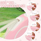Upgraded 16 Ft Retractable Dog Leash with Chew Proof Cable - Pink | Heavy Duty Dog Leash with Poop Bag Dispenser for Small Medium Large Dogs up to 120lbs, 360° No Tangle, One-Handed Brake