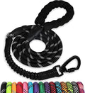 Rope Dog Leash 4 FT: Heavy Duty Leashes with Swivel Lockable Hook Reflective Threads Bungee and Padded Handle - Dog Lead for Large Small Medium Dogs Outside Walking Hiking Black