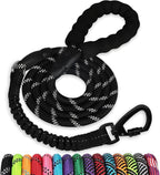 Rope Dog Leash 4 FT: Heavy Duty Leashes with Swivel Lockable Hook Reflective Threads Bungee and Padded Handle - Dog Lead for Large Small Medium Dogs Outside Walking Hiking Black