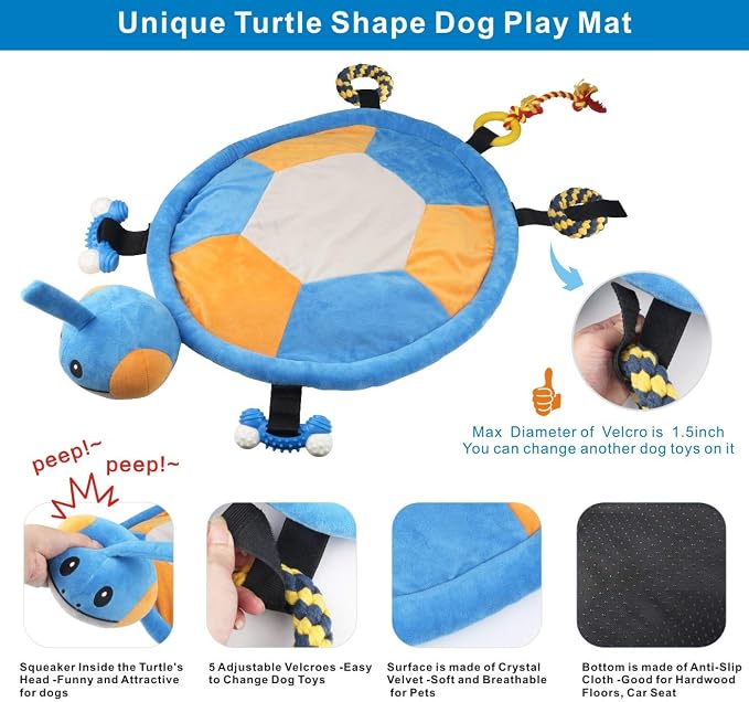 Idepet Dog Play Mat,Puppy Toy Mat with Chew Toys Multiple Dog Puzzle Interactive Toy Pet Playing Mat for Small Medium Dogs Cats,All-in-One (Turtle) | Dog Puzzle,Interactive Toy Pet Bed,for Small Medium Dogs Cats,All in one