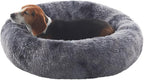 33 in Faux Fur Donut Dog Bed for Medium Plus Dogs,Tie-dye Grey | Calming Plush Round Fluffy Pet Bed with Removable & Washable Cover,Fits up to 65 lbs Pets