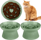 Tioncy 1 Pcs Ceramic Elevated Slow Feeder Cat Bowl, Raised Cat Slow Feeder Bowl, Anti Vomiting for Dry and Wet Food, No Spill High Edge Easy Clean Dishwasher Safe (Sage Green)