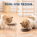 WROSWT Elevated Cat Bowls, Separable Dishes for Solo Use, 304 Stainless Steel Raised Cats Plates for Wet Food, Extra Wide Shallow Design for Whisker Relief, Non-Slip Silicone Base Kitten Feeder, 2 Set