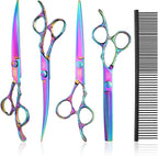 JASON Dog Grooming Scissors Set - Professional 6 in 1 Shears Kit Sharp | 6.5" Thinning, 7" Straight, 7" Up-Curved, 7" Down-Curved Shears & Comb for Cat Pet