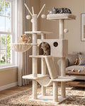 Hey-brother Cat Tree Tower with Padded Platform Bed, Hammock, MPJ019-SM | 53 Inches Cat House with Large Cozy Condo, Toy Balls and Sisal Scratching Posts for Indoor Multi-Cats, Beige