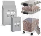 IRIS USA Airtight Dog Food Storage Container Combo, 30 lb & 11 lb Bin | Stackable food storage system includes scoop and wheels to keep kibble, treats, and pet food fresh and organized.