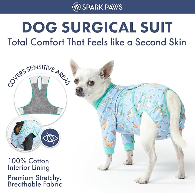 Spark Paws Dog Surgery Recovery Suit – Dog Recovery Suit After Surgery, Anti-Lick Dog Onesie, Abdominal Wound Protector, Soft Cone Alternative for Spay Neuter Male Female Pet Recovery - Dragons - 5XL