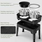 4-in-1 Elevated Slow Feeder Dog Bowls, 4 Height Adjustable Mess Proof Raised Dog Bowl Stand with No Spill Dog Water Bowl, Stainless Steel Dog Food Bowl & Slow Feeder for Large Medium Small Dogs Pets