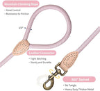Mile High Life Dog Leash with Genuine Leather Connection, Reflective | Rope Leash, Heavy Duty 360° Swivel Metal Clasp, for Small Medium & Large Dogs Walking (Pink, 48 Inch-1/2)