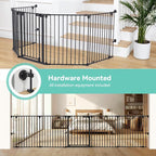 COMOMY 127.8" Extra Wide Baby Gate, Dog Gate for House Stairs Doorways | Auto Close Pet Gate with Door Walk Through, 5 Metal Panels, Hardware Mounted Baby Fence Indoor Outdoor(30" Tall,Black)