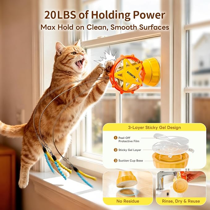 NORMON Cat Treat Dispenser, Ferris Wheel Puzzle Feeder Toy with Teaser Wand | Treat puzzle, washable stable base, rotating snack wheel, indoor cats, solo play, exercise, mental stimulation, boredom play.