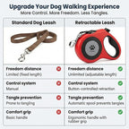16 ft Retractable Dog Leash for Extra Large Dogs up to 130 lbs,Tangle-Free Nylon Tape,Red Dan24 XL