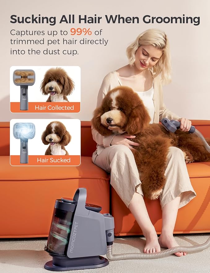 Dog Grooming Kit, FurEase Dog Grooming Vacuum with Dog Clippers for Grooming, 13000Pa Powerful Dog Vacuum for Shedding Grooming with 5 Pet Grooming Tools (Iron Gray, 2.5 Liter Canister)