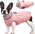 FUAMEY Dog Winter Coat Fleece Warm Small Dog Coat with Harness Built in | Dogs Cold Weather Fleece Coats Zip up Reflective Dog Winter Vest Windproof Water Resistant Snow Coats Pink Plaid XS