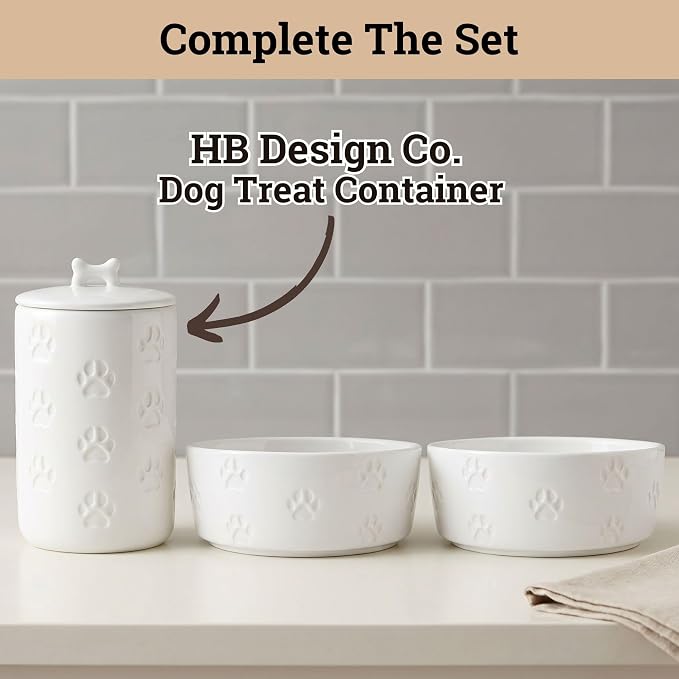 Ceramic Dog Bowl Set of 2 with Anti-Skid Base 7.5" W x 3" H, 6 Cup Capacity | Thick Ceramic, Dishwasher Safe, Anti-Skid Rubber Base, 6 Cups per Bowl, Ceramic Food & Water Bowls Set of 2 for Large Dogs