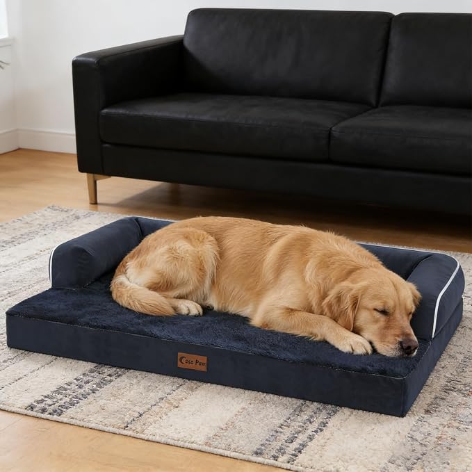Orthopedic Washable Dog Bed for Large Dogs, 36x27in, Navy Blue | Orthopedic Foam Relieves Joint Pressure, Bolsters Supports Head And Neck, Washable Cover, Non-Slip Bottom