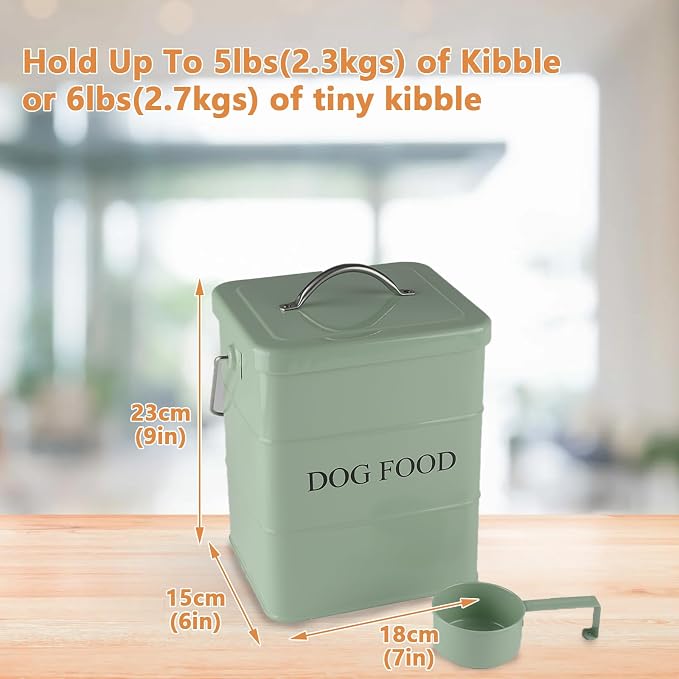 Dog Treats tin and dog Food Storage Tin with Lid & with Spoon for dog Food Storage, Medium Pet Food Storage Can-Dog Food-Green