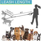 3 Dog Leash No Tangle, Heavy Duty Multiple Dog Lead Shock Absorbing Bungee with Padded Handle Removable Pet Traction Walking Rope for Medium Large Dogs (25-180 Lbs)