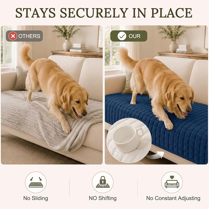 Smiry Velvet Couch Cover for Dogs, Non Slip Soft Sofa Protector for Pets | Washable Sofa Cover for Cats, Cozy Furniture Protector Against Pet Hair, Scratches, Fits Sectional Sofa(Navy Blue, 36"x36")
