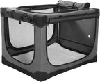 30 x 21 x 21 Inch Collapsible Soft Dog Crate for Dogs Up to 50 lbs, Portable Travel Pet Kennel with 4 Zip Doors, Foldable Indoor Outdoor Crate with Mat, Carry Bag, Grey