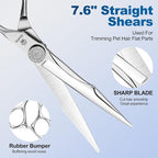GLADOG Luxury Dog Grooming Scissors Set - 7" Straight, 6.5" Thinning, 7" Chunkers, 7" Curved - 9CR Steel, Silver Luxe, Right Hand, Plastic Handle, 4 Count