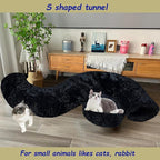 Cat Bed Tunnel Tube Toy Black Plush | Round, Collapsible Pet Tunnels for Indoor Cats, Interactive Toys Play Tubes with Hanging Ball for Kitten, Puppy, Rabbit