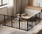 BFNN Small Dog Gate Indoor, Up to 96" W Freestanding Pet/Puppy Fence, Black | Flexible Space Control | Chewproof Steel Frame | 16.5" Step-Over Gate | Foldable | Drill-Free Setup | For Stairs & Doorways