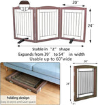 ZJSF Freestanding Dog Fence Indoor, Foldable Dog Gate for Doorways, Stairs or Hallways, Sturdy Wood Extra Wide Pet Gate with Support Feet for The House, Brown, 24 "Height-3 Panels