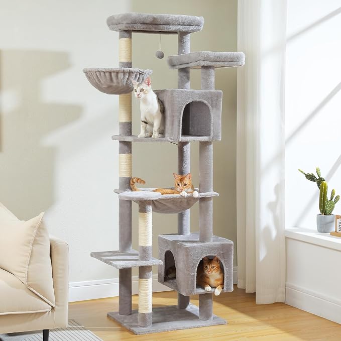 69" Tall Cat Tree for Indoor Cats Large Adult, Multi-Level Cat Tower | Multi-Level Cat Tree with Scratching Posts, Soft Padded Perch, 2 Dangling Toys