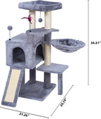 AIWIKIDE Cat Tree Has Scratching Toy with A Ball Activity Centre Cat Tower Furniture Jute-Covered Scratching Posts (Grey, 36.6'')