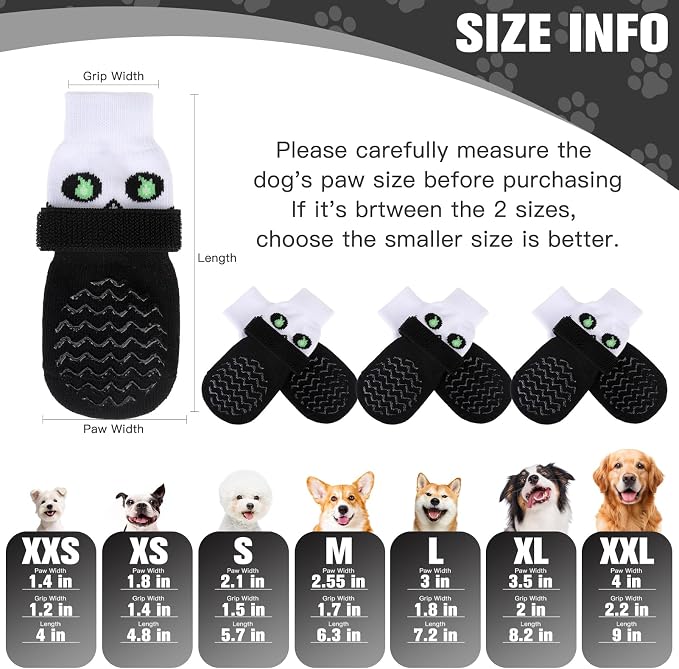EXPAWLORER Anti Slip Dog Socks to Prevent Licking Paws for Cold Winter, Double Sides Dog Shoes Boots & Paw Protectors Booties for Hardwood Floors with Grip Small Medium Large Senior Dogs Halloween L